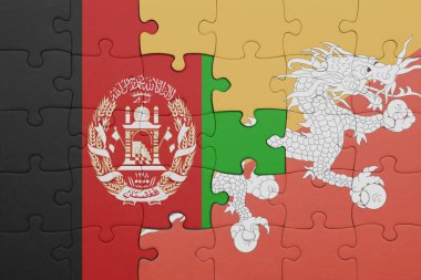 Bhutan 'ın renkli ulusal bayrağı ve Afganistan bayrağıyla ilgili bulmacalar. konsept