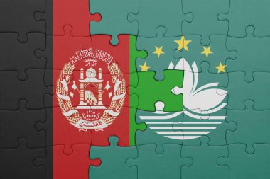 Macau 'nun renkli ulusal bayrağı ve Afganistan bayrağı. konsept