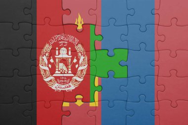 Moğolistan 'ın renkli ulusal bayrağı ve Afganistan bayrağının bulmacası. konsept
