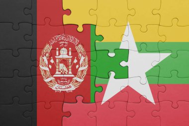 Myanmar 'ın renkli ulusal bayrağı ve Afganistan bayrağı. konsept