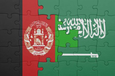 Suudi Arabistan 'ın renkli ulusal bayrağı ve Afganistan bayrağıyla ilgili bulmacalar. konsept