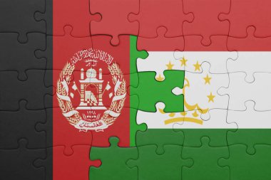 Tacikistan 'ın renkli ulusal bayrağı ve Afganistan bayrağıyla ilgili bulmacalar. konsept