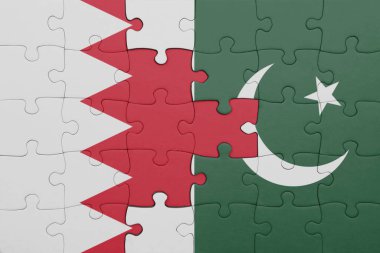 Pakistan 'ın renkli ulusal bayrağı ve bahreyn bayrağı ile bulmaca. konsept