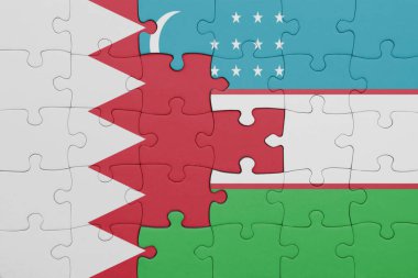 Özbekistan 'ın renkli ulusal bayrağı ve bahreyn bayrağı. konsept