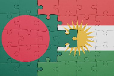 Bangladeş 'in renkli ulusal bayrağı ve Kürdistan bayrağının bulmacası. konsept