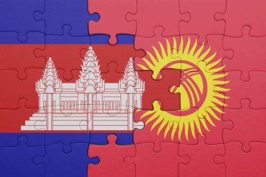 Kamboçya 'nın renkli ulusal bayrağı ve Kırgızistan bayrağı. konsept