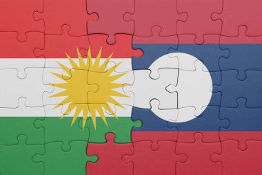 Kürdistan 'ın renkli ulusal bayrağı ve laos bayrağının bulmacası. konsept