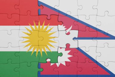Kürdistan 'ın renkli ulusal bayrağı ve Nepal bayrağıyla ilgili bulmacalar. konsept
