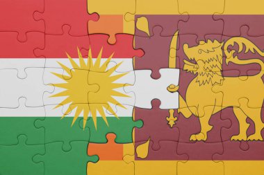 Kürdistan 'ın renkli ulusal bayrağı ve Sri Lanka bayrağıyla ilgili bulmacalar. konsept