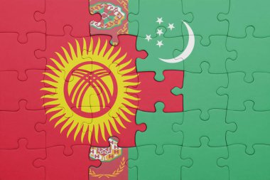 Kırgızistan 'ın renkli ulusal bayrağı ve Türkmenistan bayrağı ile bulmaca. konsept