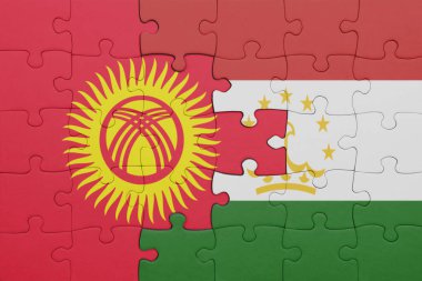 Kırgızistan 'ın renkli ulusal bayrağı ve Tacikistan bayrağı. konsept