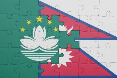 Macau 'nun renkli ulusal bayrağı ve Nepal bayrağı ile bulmaca. konsept