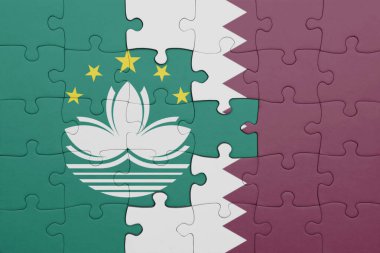 Macau 'nun renkli ulusal bayrağı ve Katar bayrağı ile bulmaca. konsept
