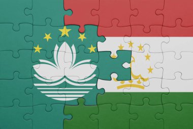 Macau 'nun renkli ulusal bayrağı ve Tacikistan bayrağı. konsept