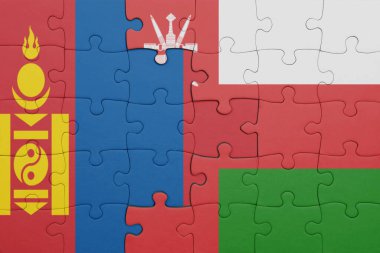 Moğolistan 'ın renkli ulusal bayrağı ve Umman' ın bayrağı. konsept