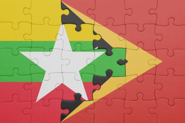 Myanmar 'ın renkli ulusal bayrağı ve Doğu Timor' un bayrağı. konsept