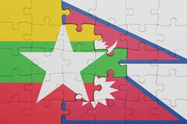 Myanmar 'ın renkli ulusal bayrağı ve Nepal' in bayrağı. konsept
