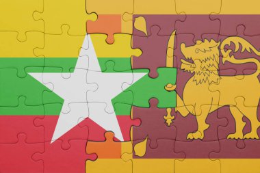 Myanmar 'ın renkli ulusal bayrağı ve Sri Lanka bayrağı. konsept