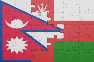 Nepal ve Umman bayrağının renkli ulusal bayrağıyla bulmaca. konsept