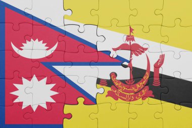 Nepal bayrağı ve brunei bayrağının renkli ulusal bulmacası. konsept