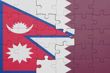 Nepal ve Katar bayrağının renkli ulusal bayrağıyla bulmaca. konsept