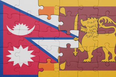 Nepal ve Sri Lanka bayrağının renkli ulusal bayrağıyla bulmaca. konsept