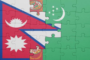 Nepal ve Türkmenistan bayrağının renkli ulusal bayrağıyla bulmaca. konsept