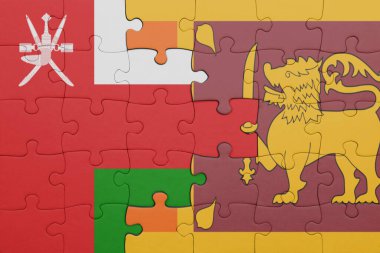 Umman 'ın renkli ulusal bayrağı ve Sri Lanka bayrağı. konsept