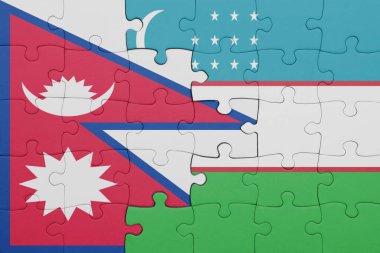 Nepal ve Özbekistan bayrağının renkli ulusal bayrağıyla bulmaca. konsept
