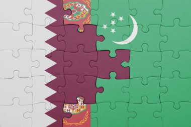 Katar 'ın renkli ulusal bayrağı ve Türkmenistan bayrağı ile ilgili bulmacalar. konsept