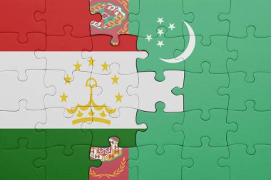 Tacikistan 'ın renkli ulusal bayrağı ve Türkmenistan bayrağının bulmacası. konsept