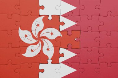 Bahreyn 'in renkli ulusal bayrağı ve Hong Kong bayrağıyla bulmaca. konsept