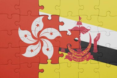 İngiliz bayrağı ve Hong Kong bayrağının rengarenk ulusal bayrağıyla bulmaca. konsept