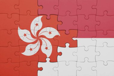 Endonezya 'nın renkli ulusal bayrağı ve Hong Kong bayrağıyla ilgili bulmacalar. konsept