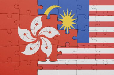 Malezya 'nın renkli ulusal bayrağı ve Hong Kong bayrağı ile bulmaca. konsept