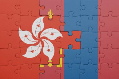 Moğolistan 'ın renkli ulusal bayrağı ve Hong Kong bayrağıyla ilgili bulmacalar. konsept