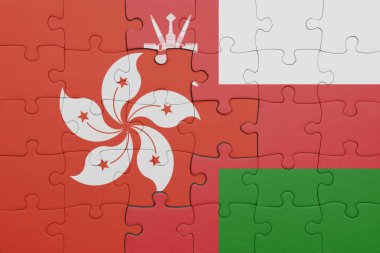 Umman 'ın renkli ulusal bayrağı ve Hong Kong bayrağı ile bulmaca. konsept