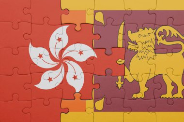 Sri Lanka 'nın renkli ulusal bayrağı ve Hong Kong bayrağı. konsept