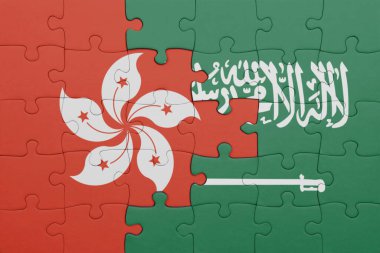 Suudi Arabistan 'ın renkli ulusal bayrağı ve Hong Kong bayrağı. konsept