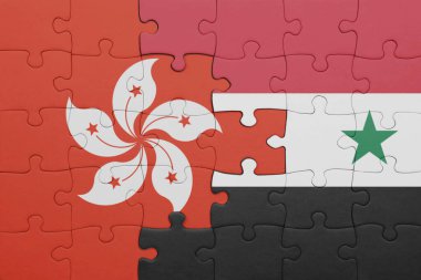 Suriye 'nin renkli ulusal bayrağı ve Hong Kong bayrağıyla ilgili bulmacalar. konsept