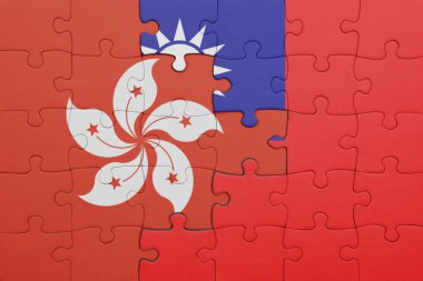 Tayvan 'ın renkli ulusal bayrağı ve Hong Kong bayrağıyla ilgili bulmacalar. konsept
