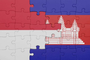 Kamboçya 'nın renkli ulusal bayrağı ve Endonezya bayrağı. konsept