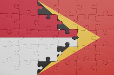 Doğu Timor 'un renkli ulusal bayrağı ve Endonezya bayrağı. konsept