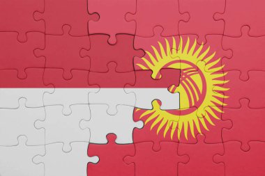 Kırgızistan 'ın renkli ulusal bayrağı ve Endonezya bayrağı. konsept