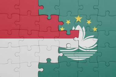 Macau 'nun renkli ulusal bayrağı ve Endonezya bayrağı bulmacası. konsept