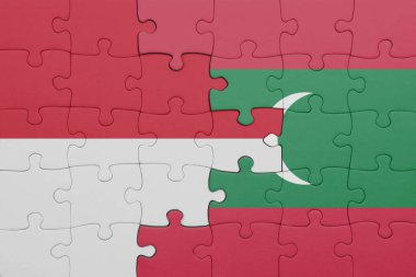 Maldivler ve Endonezya bayrağının renkli ulusal bayrağıyla bulmaca. konsept