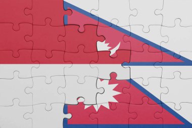 Nepal ve Endonezya bayrağının renkli ulusal bayrağıyla bulmaca. konsept