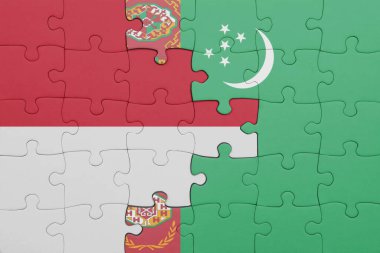 Türkmenistan 'ın renkli ulusal bayrağı ve Endonezya bayrağı. konsept