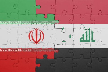 Irak 'ın renkli ulusal bayrağı ve İran bayrağının bulmacası. konsept