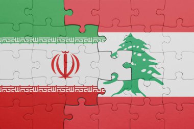 Lübnan 'ın renkli ulusal bayrağı ve İran bayrağının bulmacası. konsept